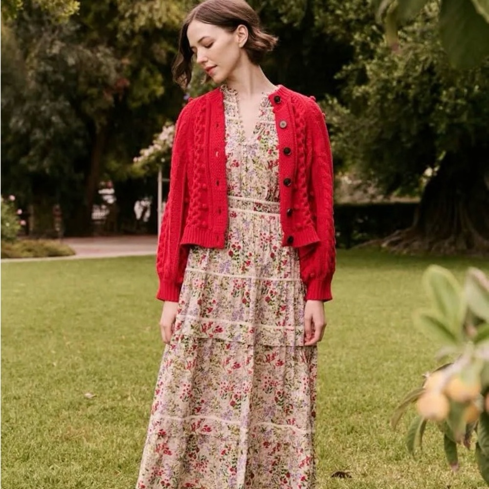 THE GREAT The Mountainside Cardigan in Deep Rose - Picture 3 of 16